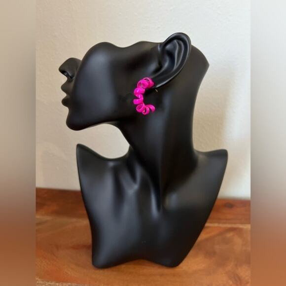 Retro Hot Pink Hoop Statement Earrings, 90’s Y2K - Picture 2 of 2